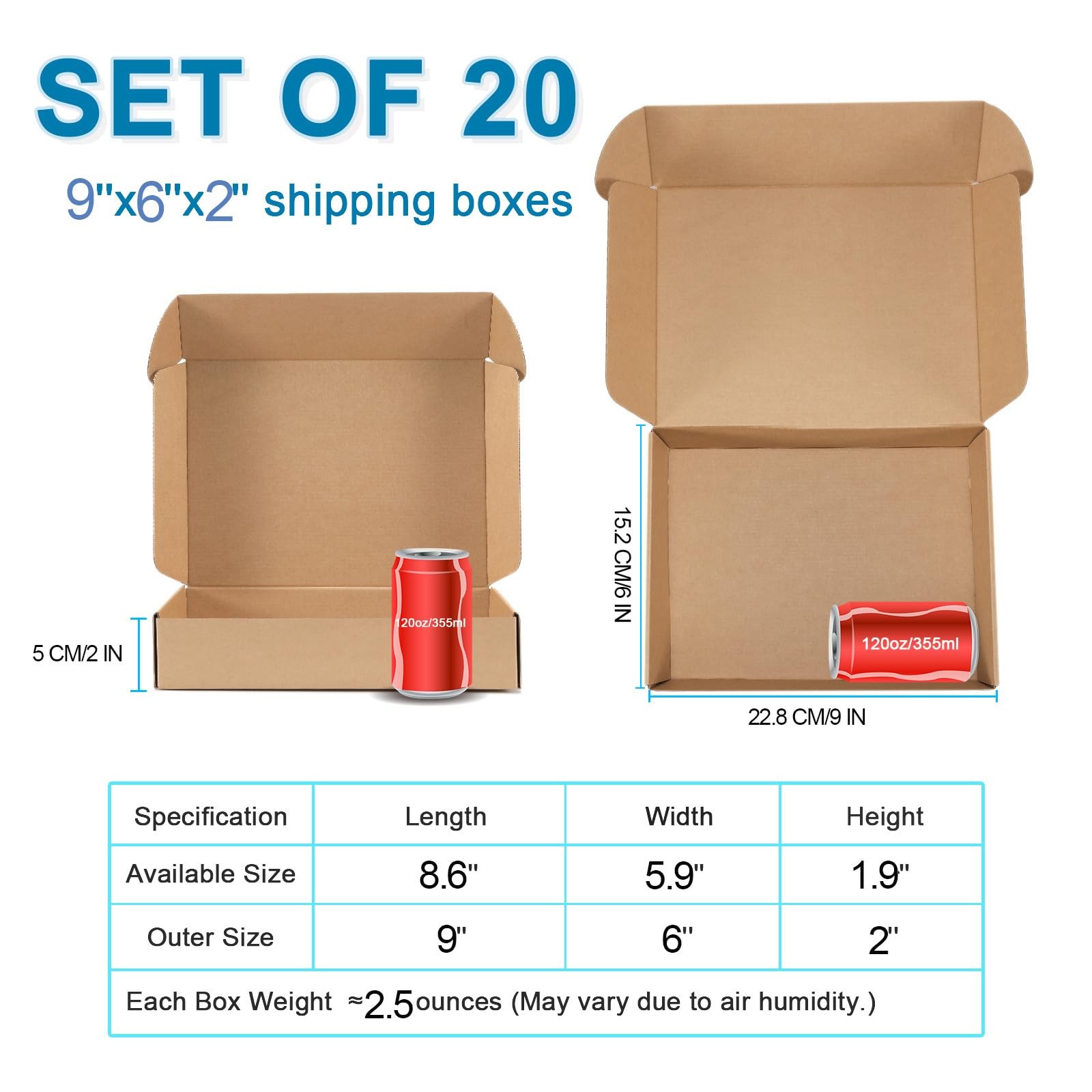 Small Boxes 9x6x2 Inches – Kraft Brown Corrugated Cardboard Boxes (20-Pack) f…