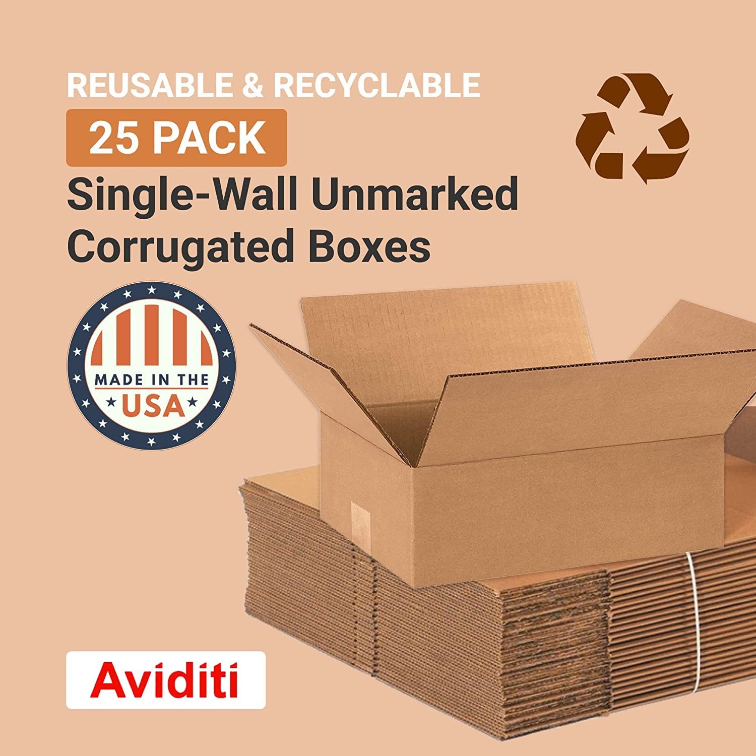 AVIDITI Shipping Boxes 12″L x 9″W x 4″H, 25-Pack | Small to Medium Corrugated