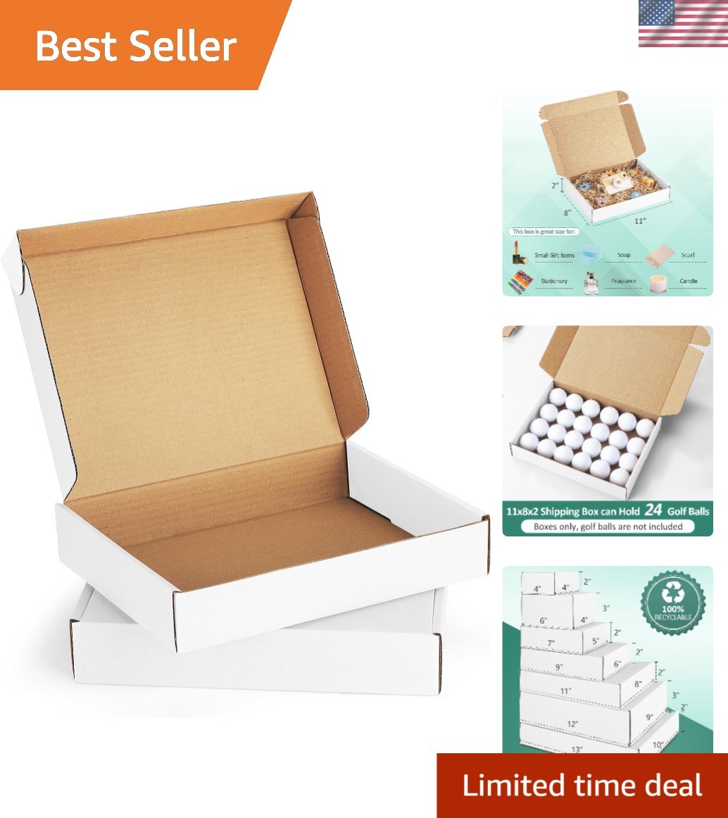 11x8x2 White Corrugated Shipping Boxes – Pack of 20