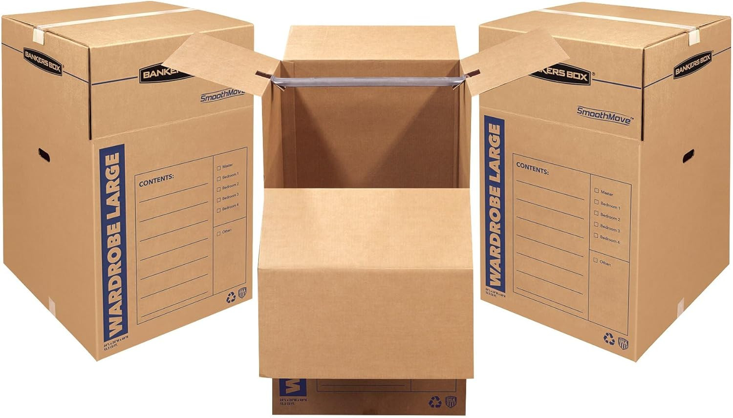 Bankers Box SmoothMove Wardrobe Moving Boxes, Tall, 24 x 24 x 40 Inches, 3 Pack