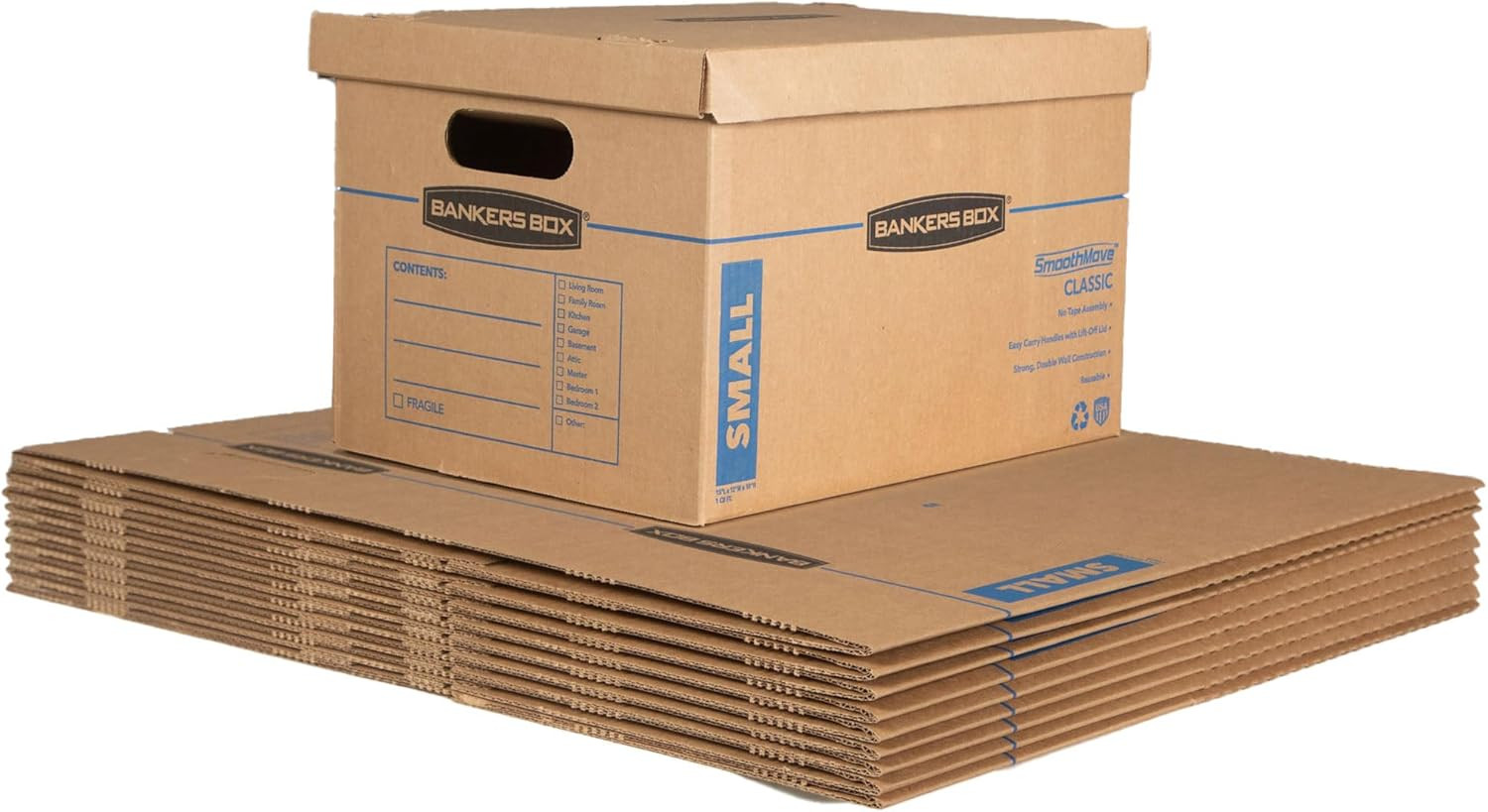 10-Pack Small Moving Boxes with Lids Reinforced Handles, Tape-Free 15x12x10 Inch