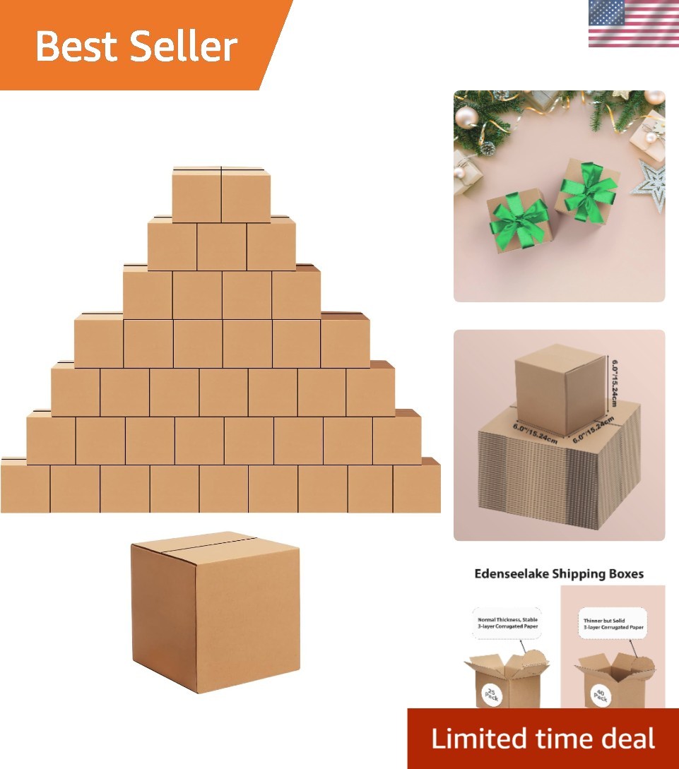 6x6x6 Inches Recyclable Cardboard Shipping Boxes – 40 Packs for Eco-Friendly Use