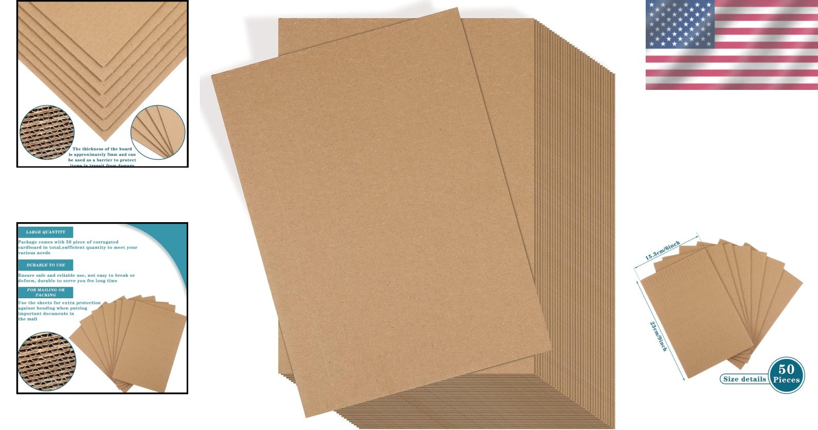 Corrugated Cardboard Squares for Shipping, 9×6 Inch, 50 Pack