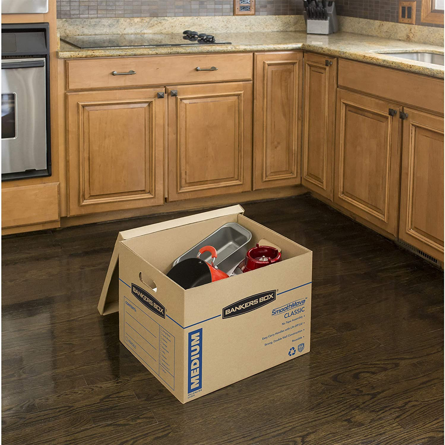 Bankers Box Medium Classic Moving Box 20 Pack, Reinforced Handles, Tape-Free Ass