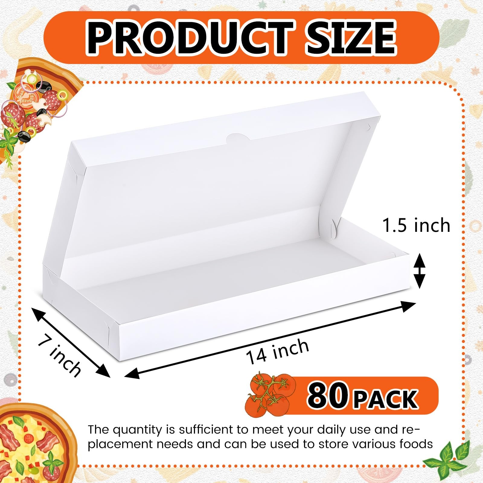 80 Pcs Pizza Boxes 14 x 7 x 1.5 Inch White Flatbread Box Cardboard Rectangula…