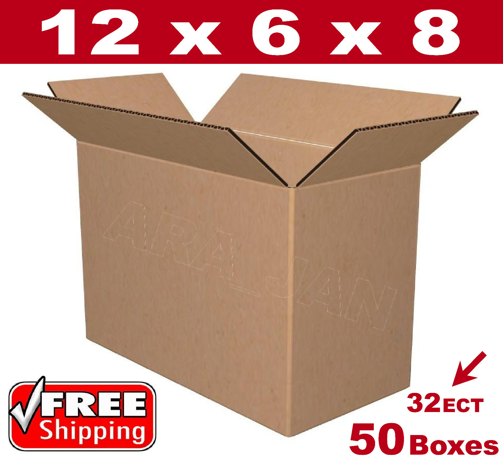 50 – 12x6x8 Cardboard Boxes Mailing Packing Shipping Box 32ECT Corrugated Carton