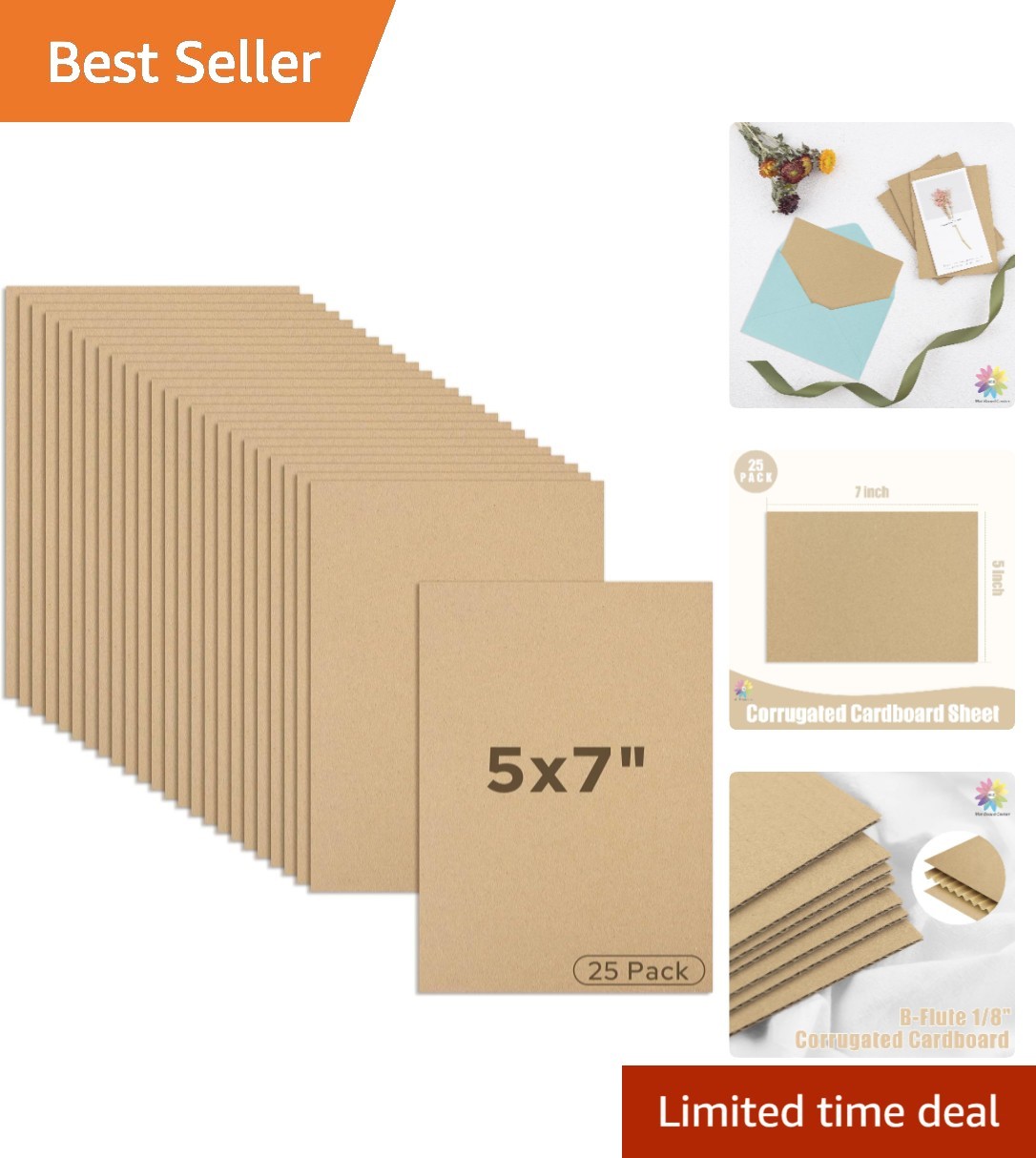 25 Pack of 5×7 B-Flute Corrugated Cardboard Sheets for Safe Shipping & Crafting