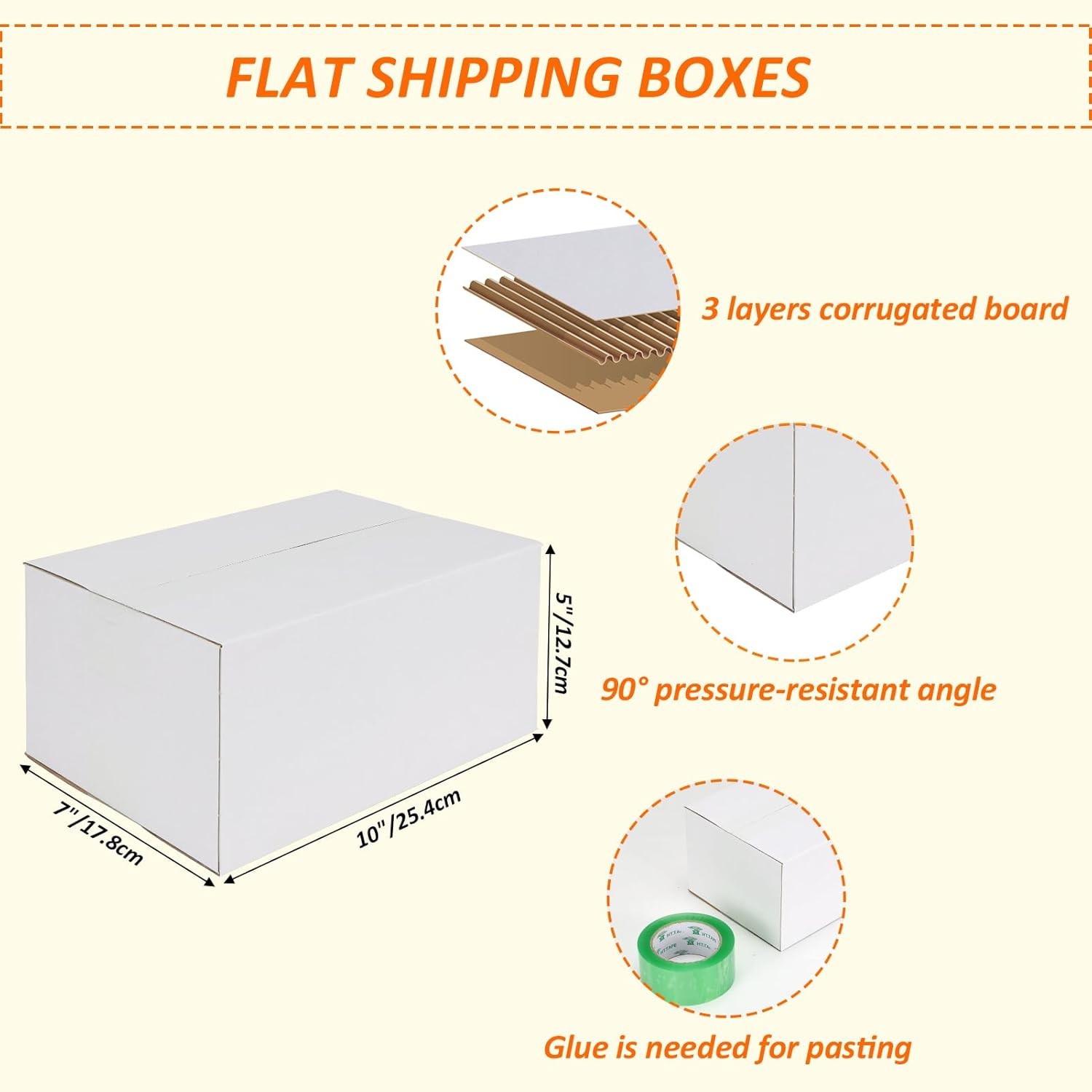 10x7x5 Shipping Boxes Set of 30, White Corrugated Cardboard Mailer Box for Packi