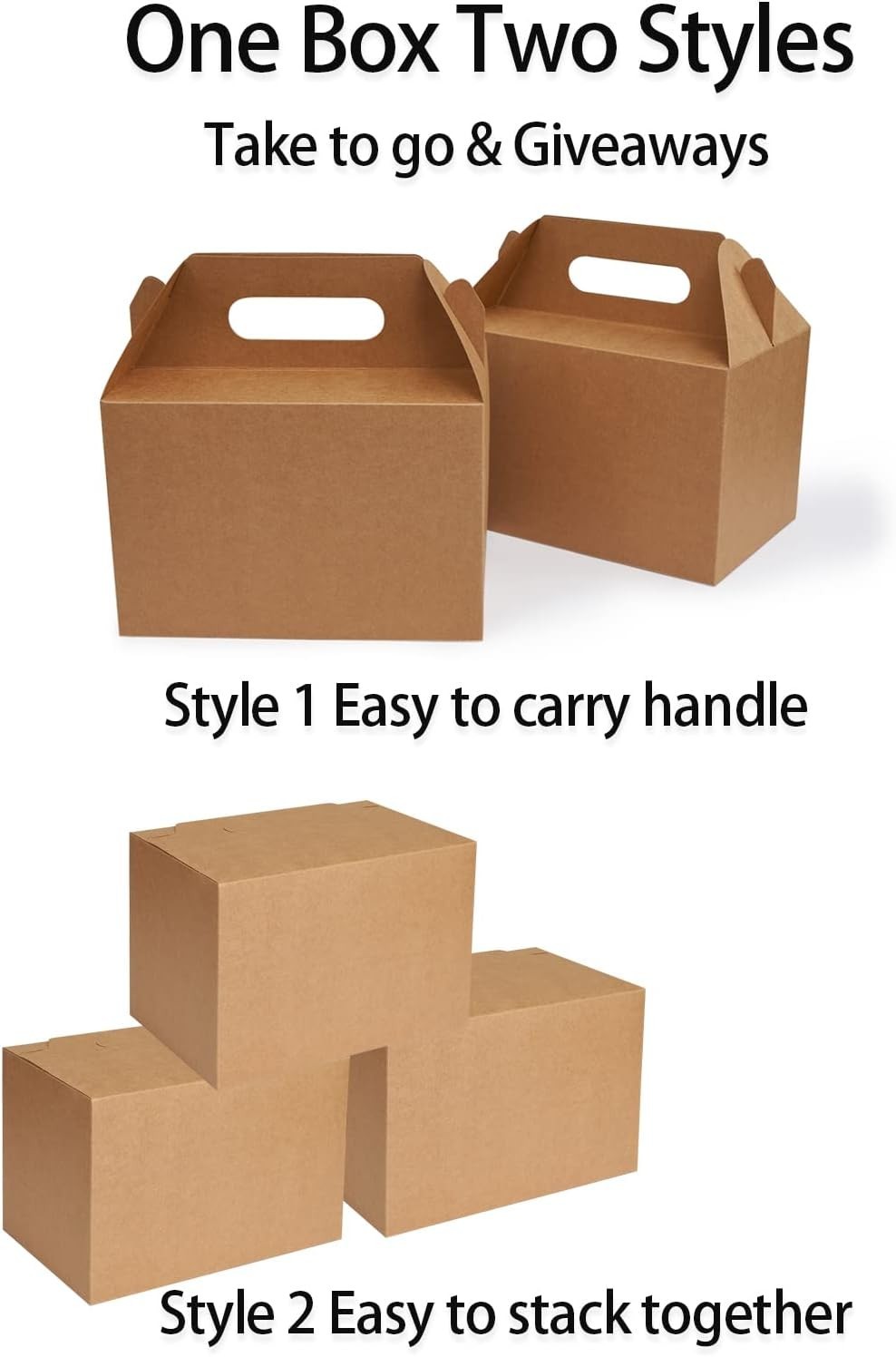 30 CT 9x6x6 Large Box Lunch Boxes Cardboard Paper with Handles Kraft Brown, G…
