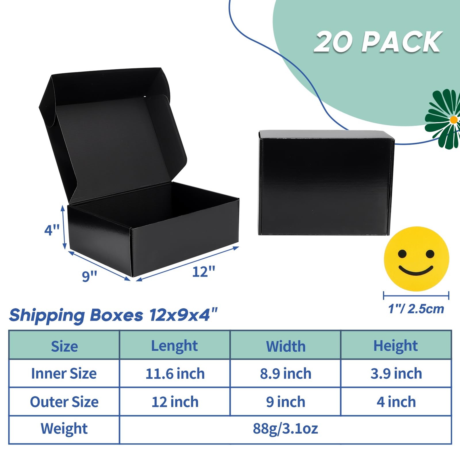 12x9x4 Black Shipping Boxes 20 Pack, Large Cardboard Mailer Boxes for Small B…