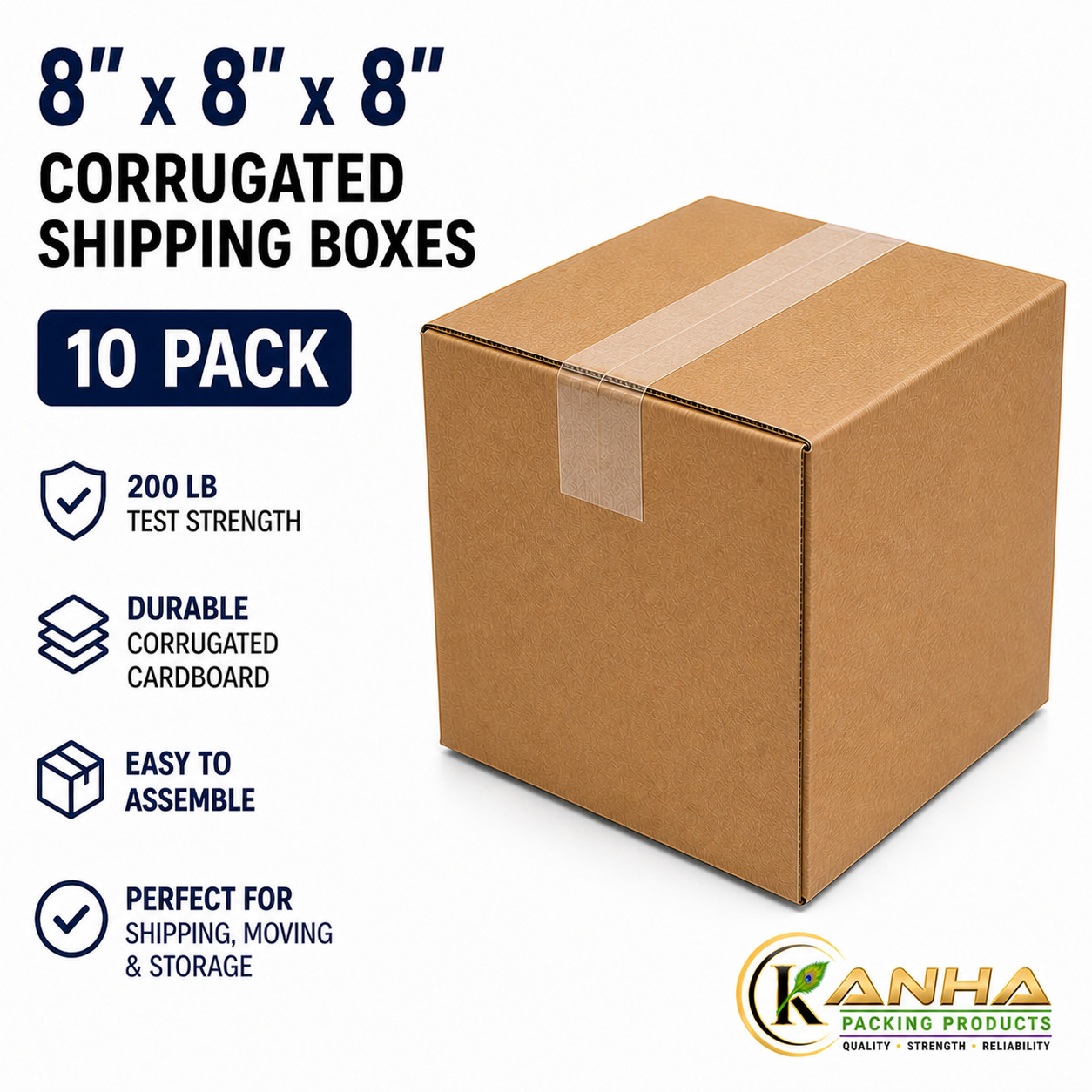8x8x8 Corrugated Shipping Boxes 10 Pack 200 lb Test Heavy Duty Moving Mailer