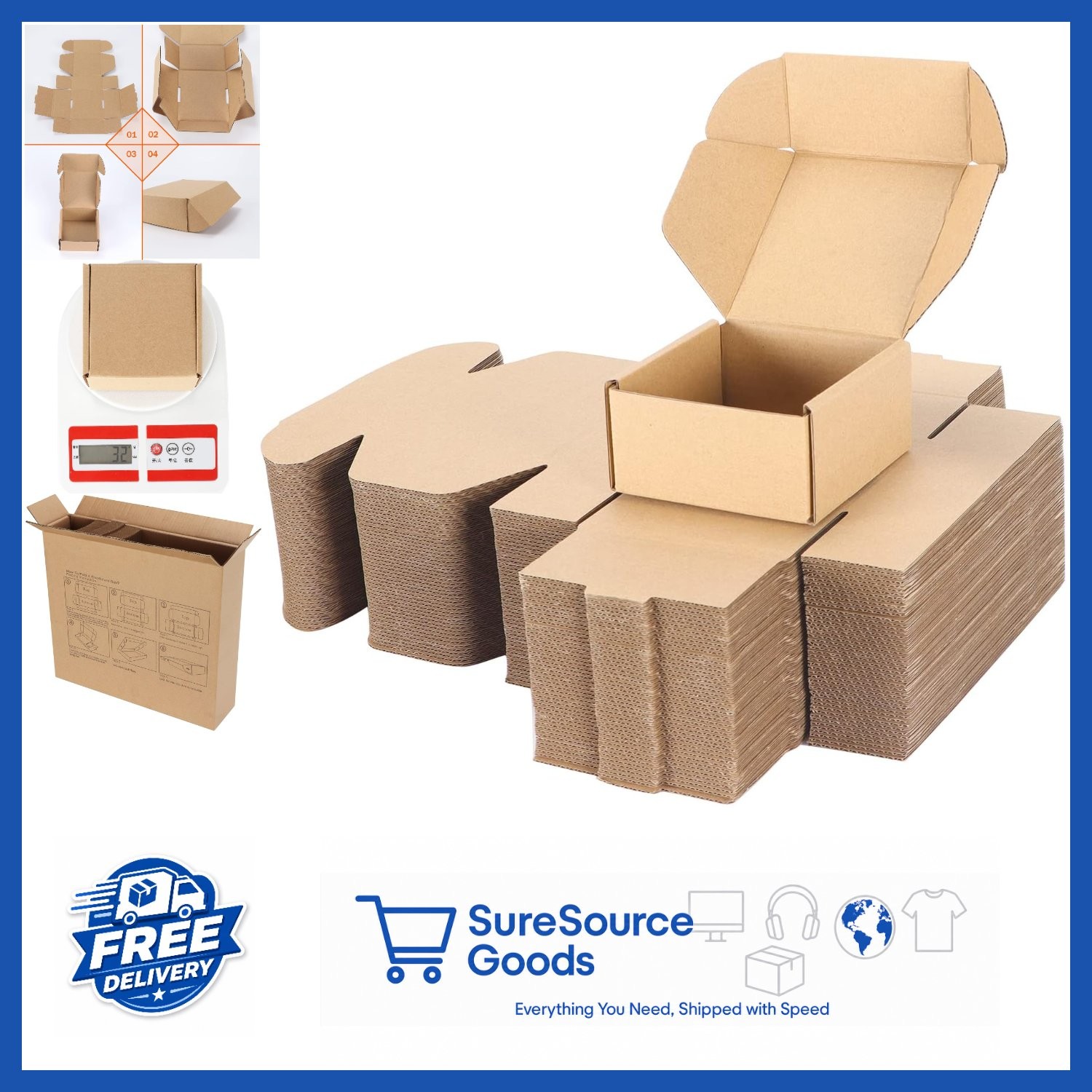 Brown Cardboard Shipping Boxes 4x4x2 Inch 50 Pack Tuck Top for Small Business