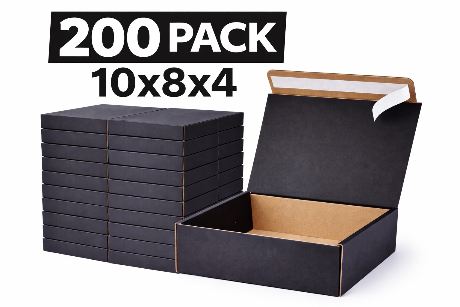 200 Black Shipping Mailer Boxes 10x8x4 Corrugated Cartons Bulk Pack