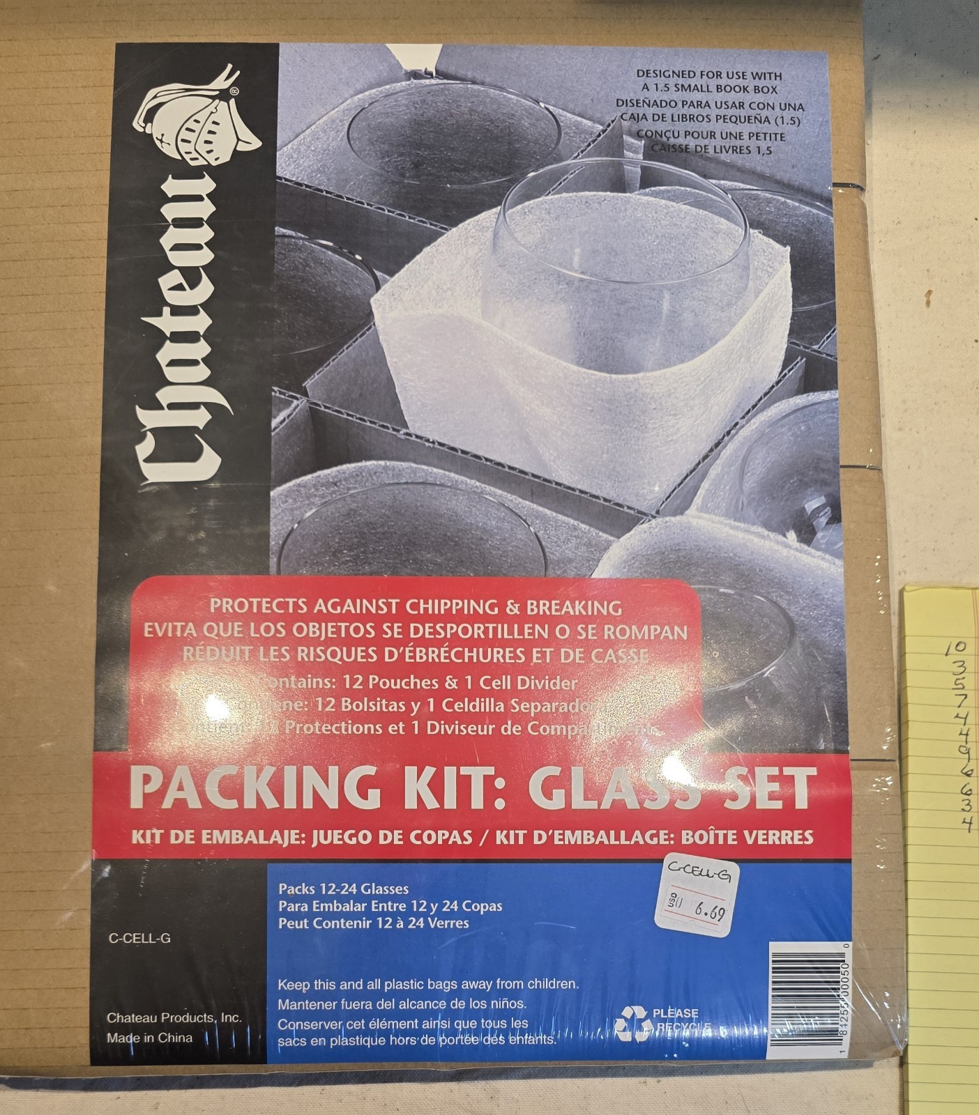 Chateau Glass Packing Kit Box Cell Dividers Foam Pouches Moving Supplies…