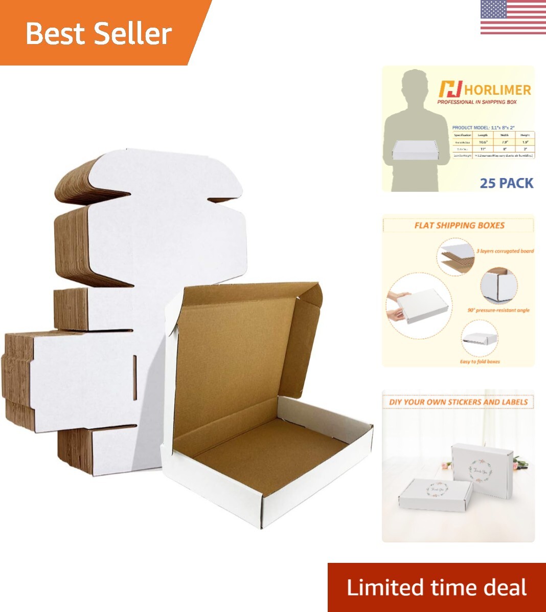 25 Sturdy Easy-to-Use Shipping Boxes – 11x8x2 inches – Durable Cardboard