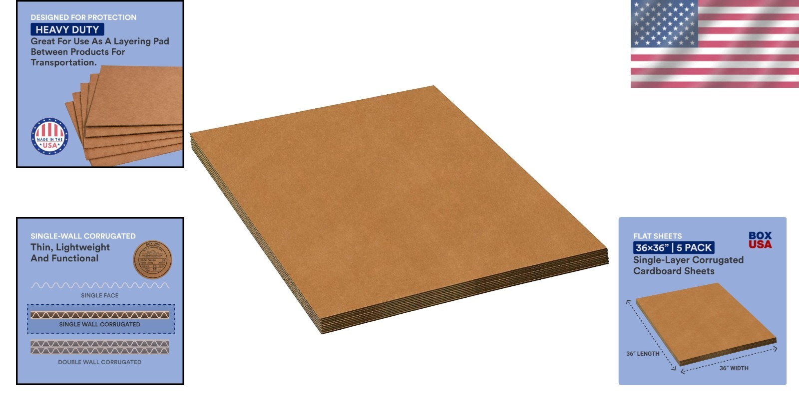 Kraft Corrugated Sheets 36″L x 36″W, 5-Pack