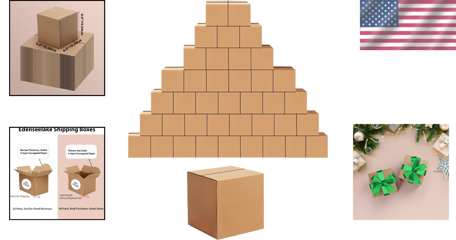6x6x6 Inches Recyclable Cardboard Shipping Boxes – 40 Packs for Eco-Friendly Use