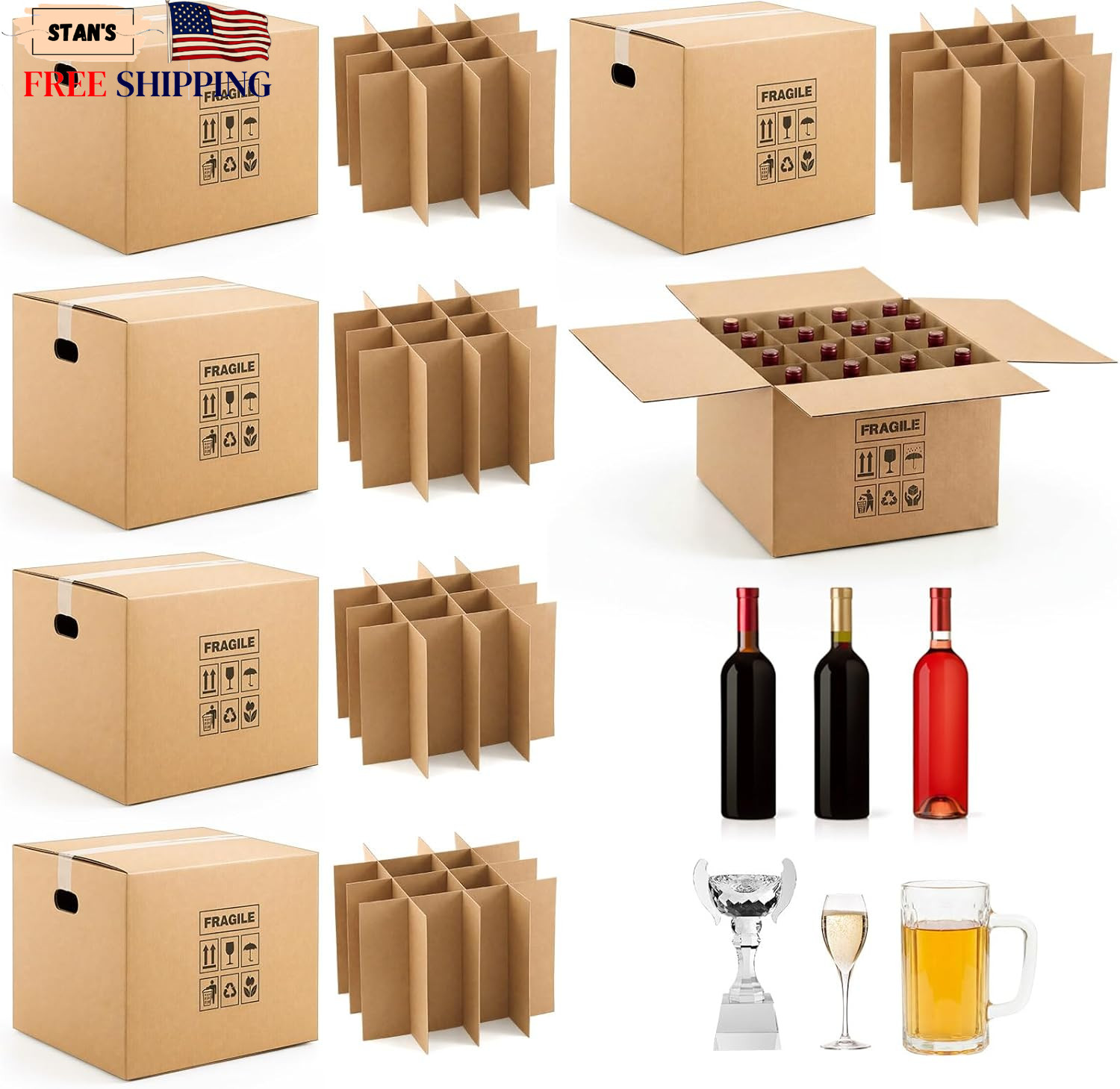 5 Sets Wine Boxes for Moving Kits 16 X 16 X 12 Inch Corrugated 16 Bottle Cardboa