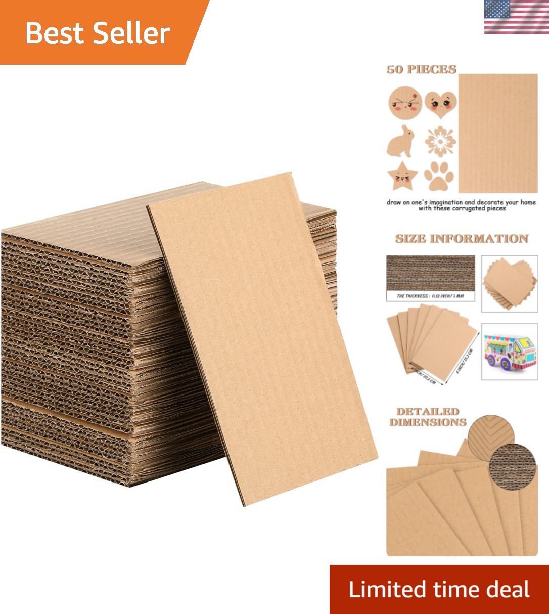 50 Count Brown Cardboard Sheets – Ideal for Artwork, Shipping, and Classroom Use