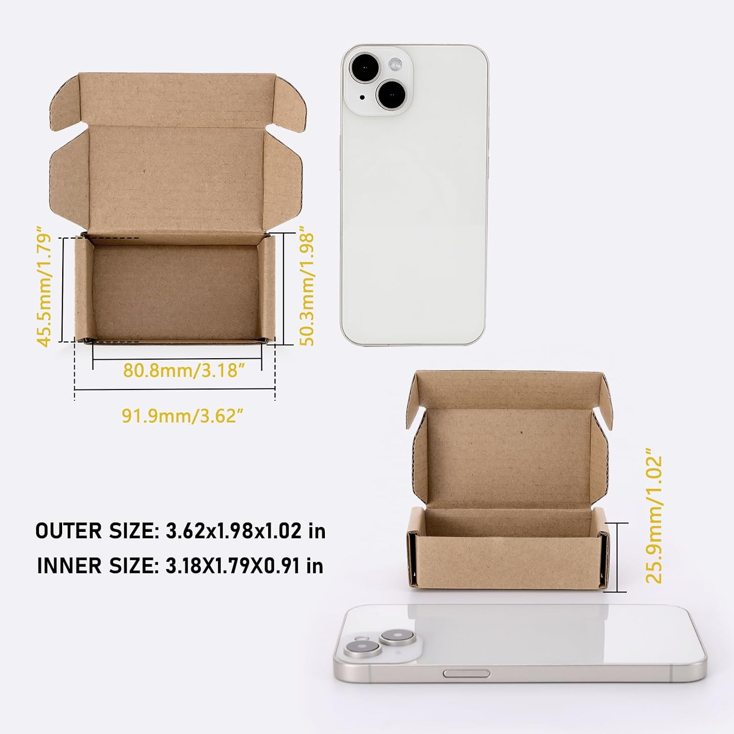 50 Pack Kraft Paper Boxes Foldable Rectangular Shipping Storage 3.62×1.98