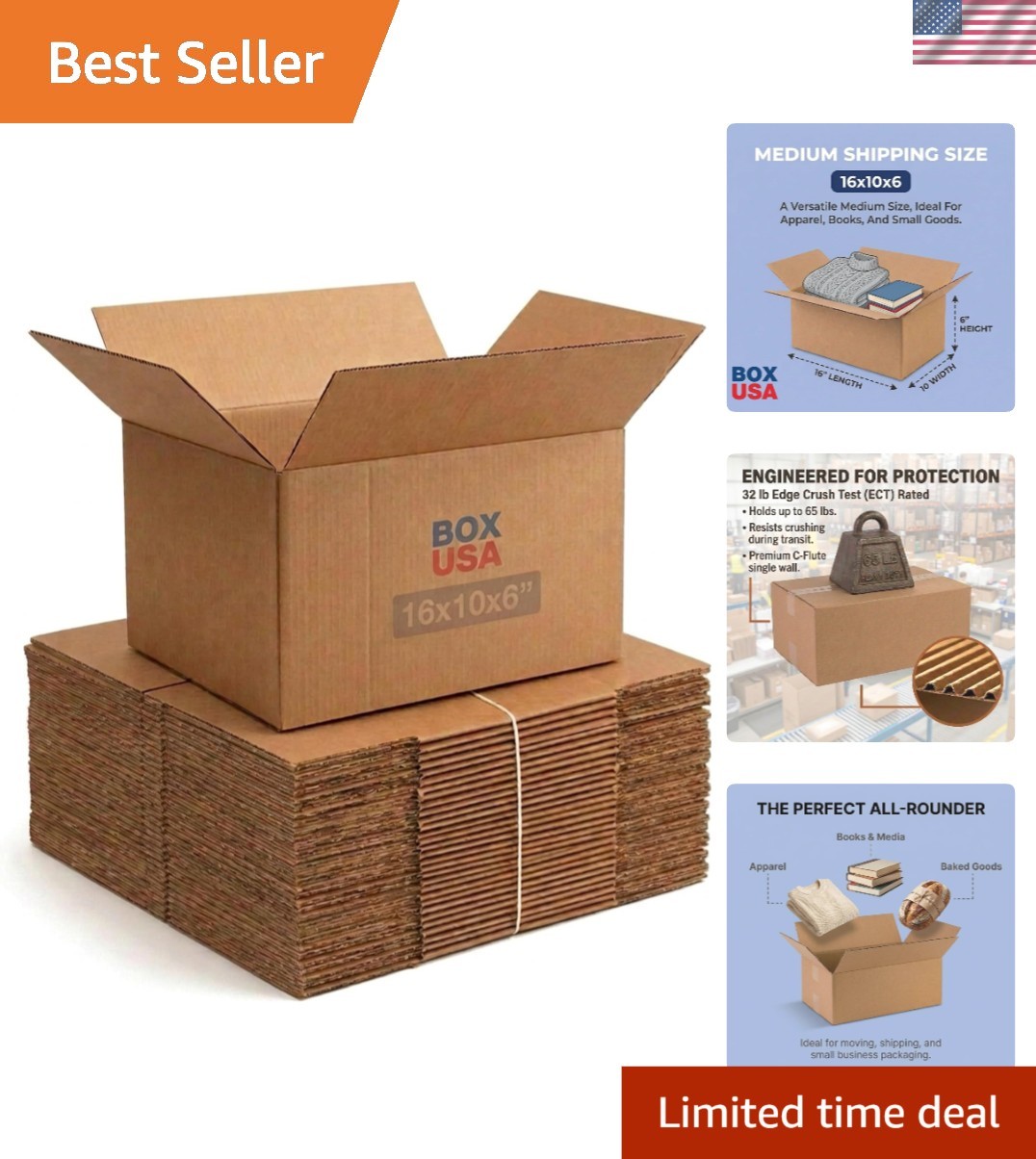 High-Quality 25-Pack Shipping Boxes 16″ x 10″ x 6″ for Home & Business