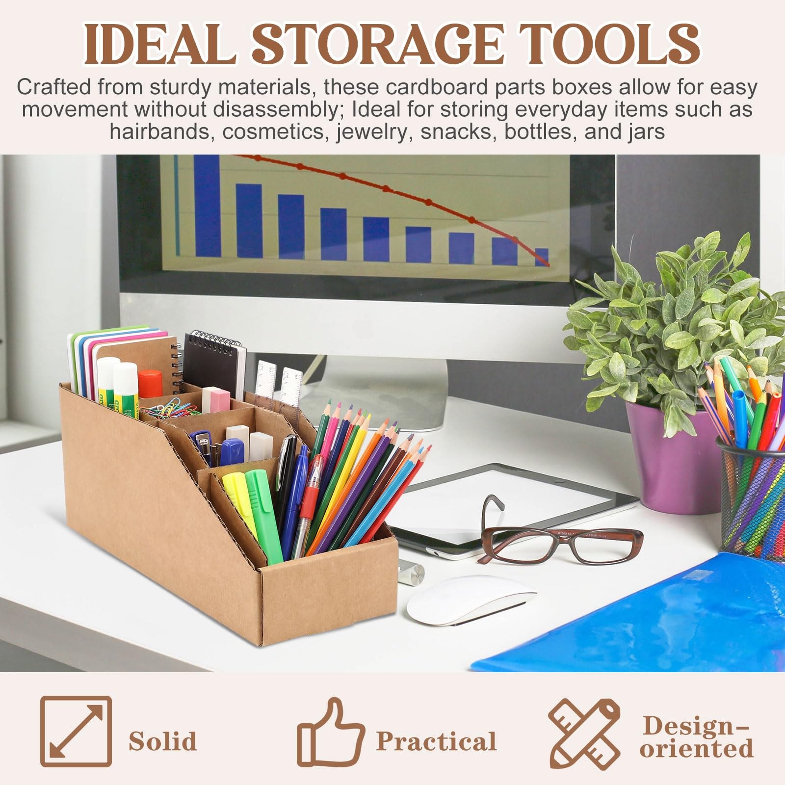 Resholder 30 Pcs Cardboard Storage Parts Bins Open Top Corrugated Cardboard S…