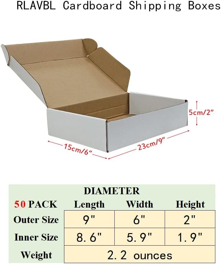 RLAVBL 9x6x2 Shipping Boxes Set of 50, White Small Corrugated Cardboard Box, …