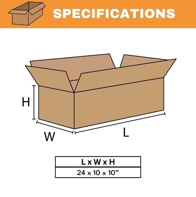 24 x 10 x 10″ – Long Corrugated Boxes, ECT-32, 25/pack