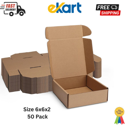 6x6x2 Inches Shipping Boxes Pack of 50, Small Corrugated Cardboard packing brown