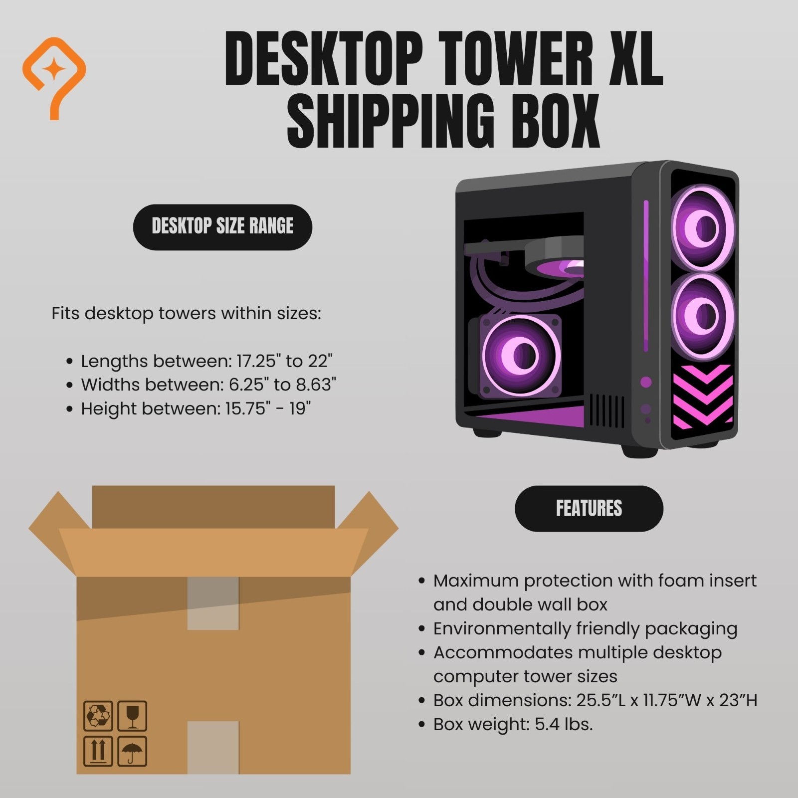 EPE USA Universal Desktop Computer Tower XL Shipping Box