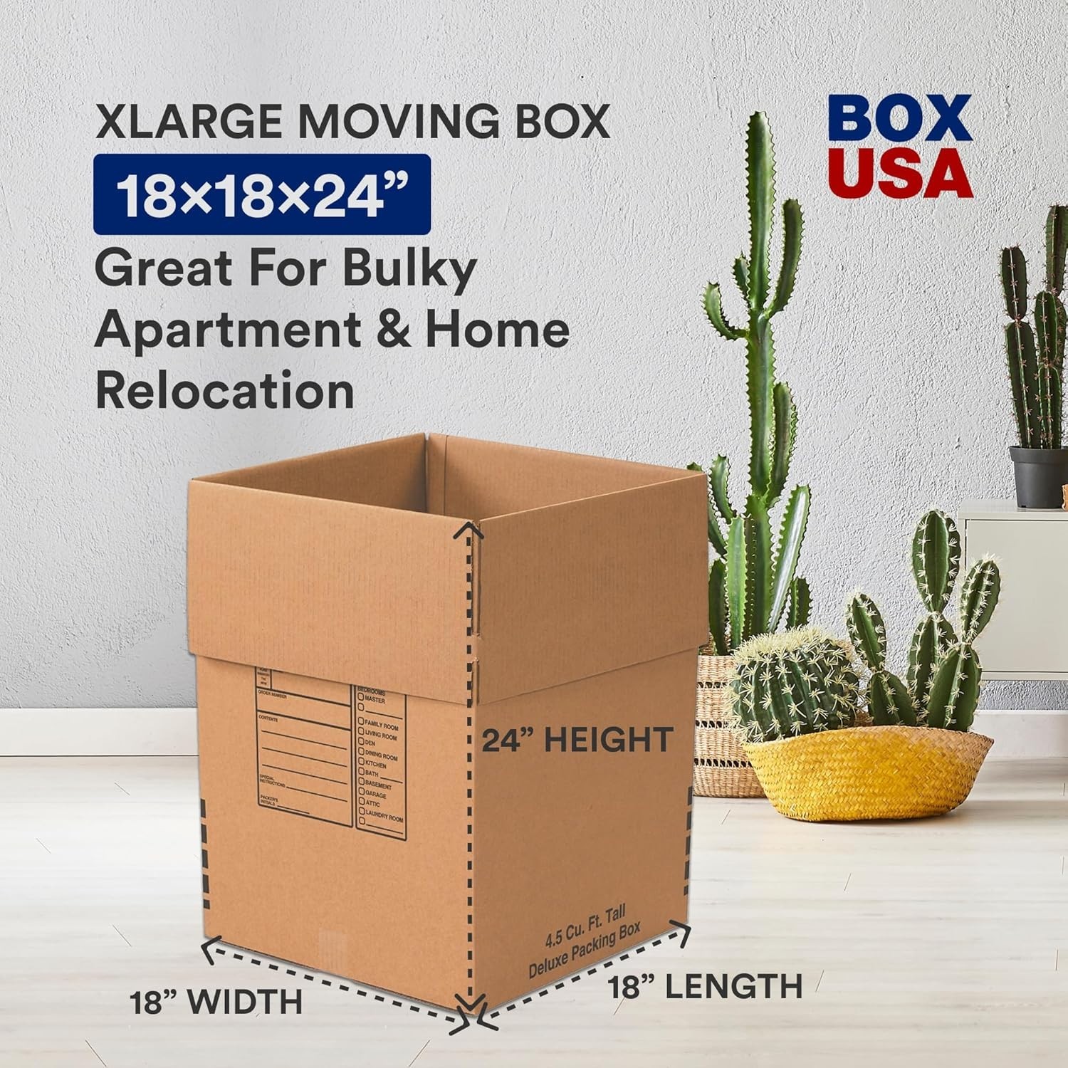 Large Heavy Duty Moving Boxes 18x18x24 Kraft Corrugated Storage Packing