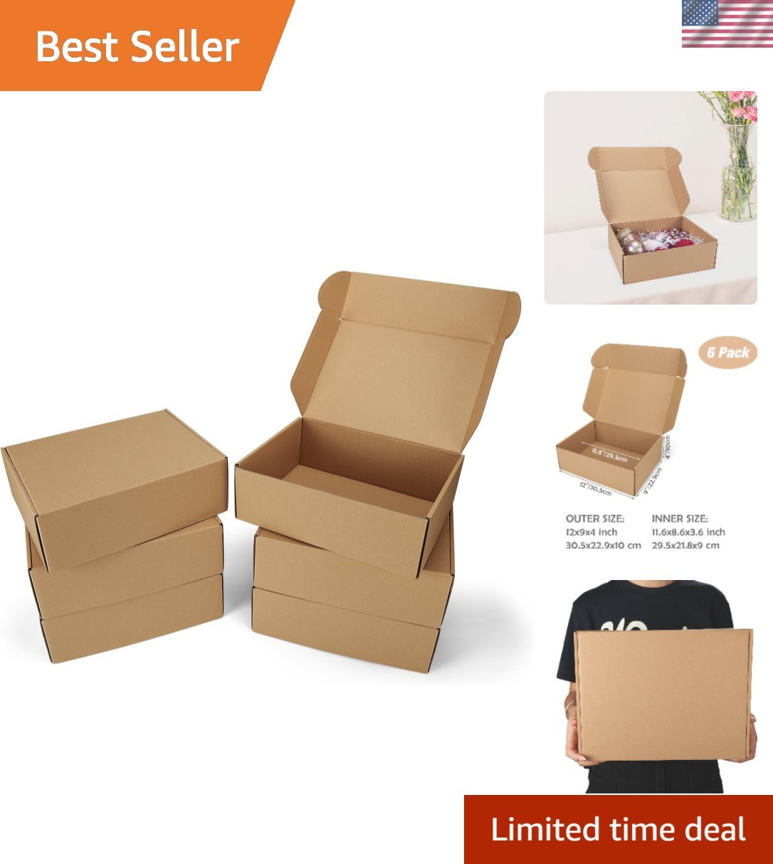 Durable 12x9x4 Medium Boxes – Shipping Solution Set of 6 for Small Businesses