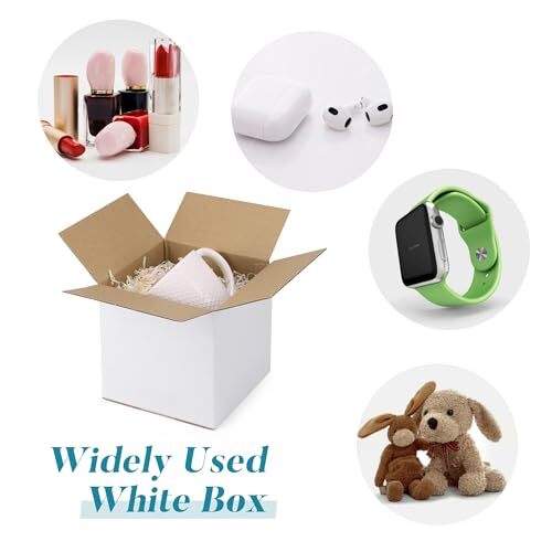 Shipping Boxes Set of 6, White Corrugated Cardboard Box for Mailing 6x6x6