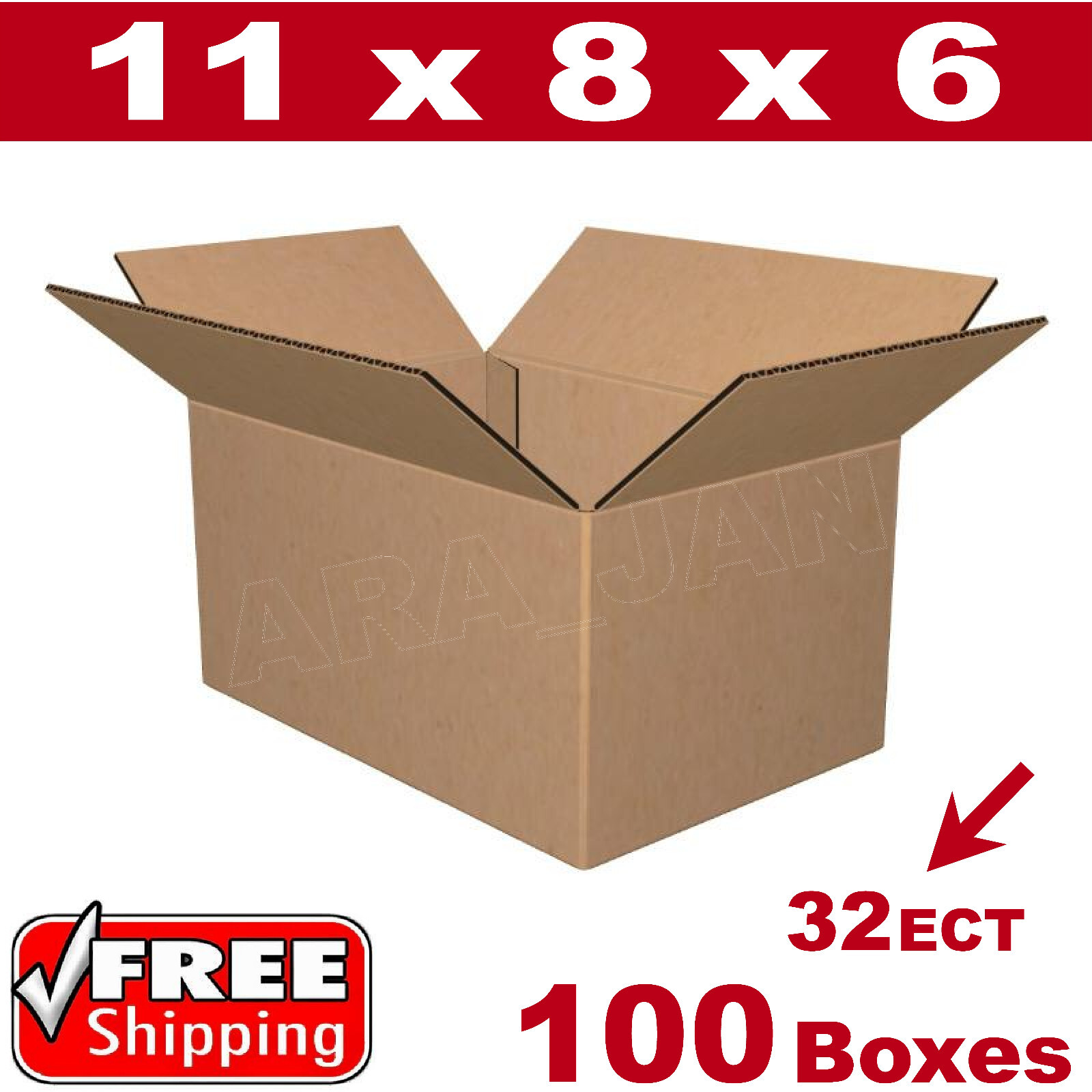 100- 11x8x6 Cardboard Boxes Mailing Packing Shipping Box 32ECT Corrugated Carton
