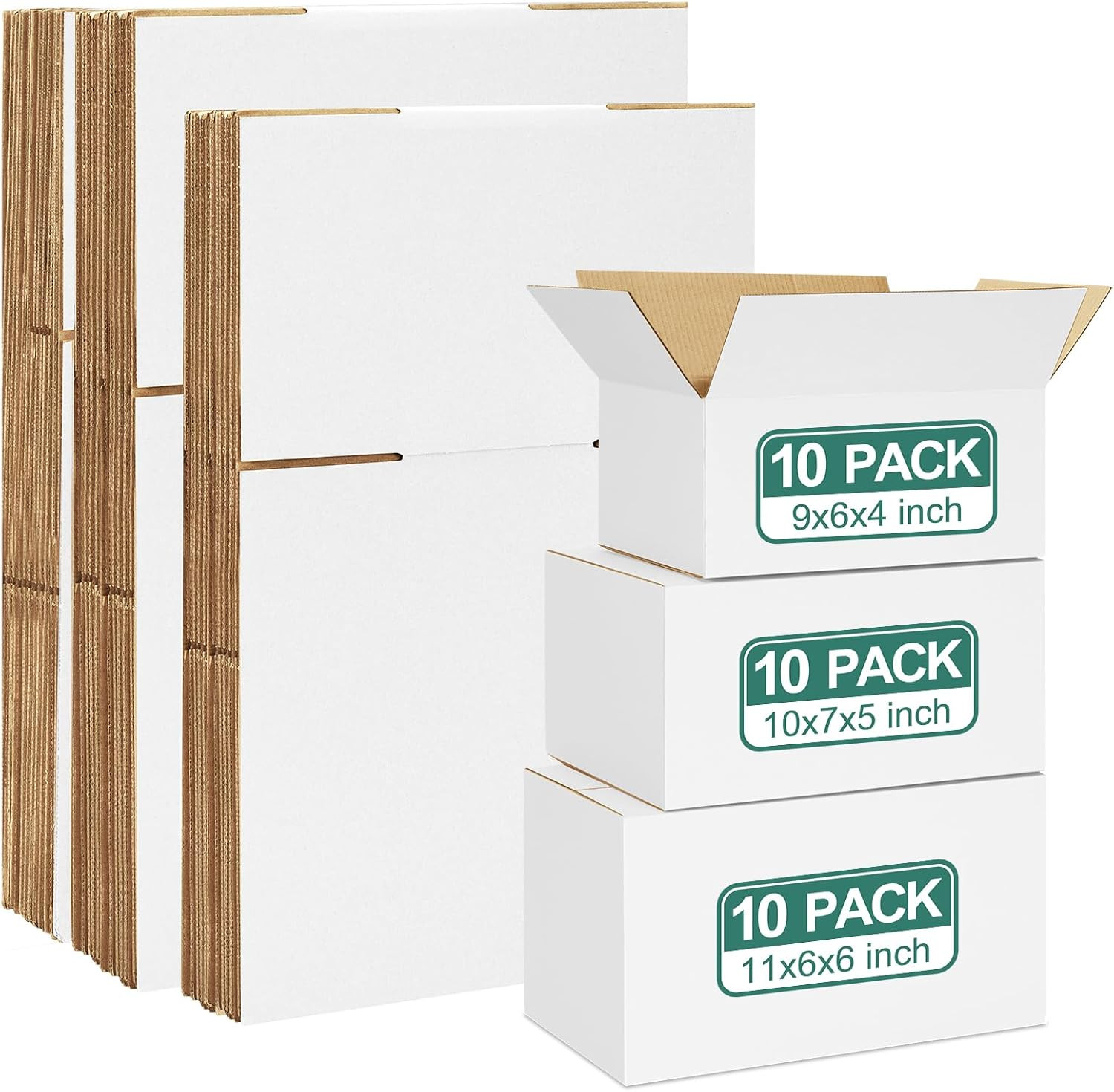 30 Pack Small Shipping Boxes Assorted Sizes, White Corrugated Box Mailers, 9X6X4