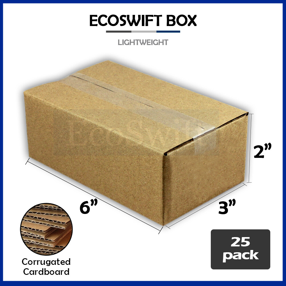 25 6x3x2 EcoSwift Cardboard Packing Moving Shipping Boxes Corrugated Box Cartons
