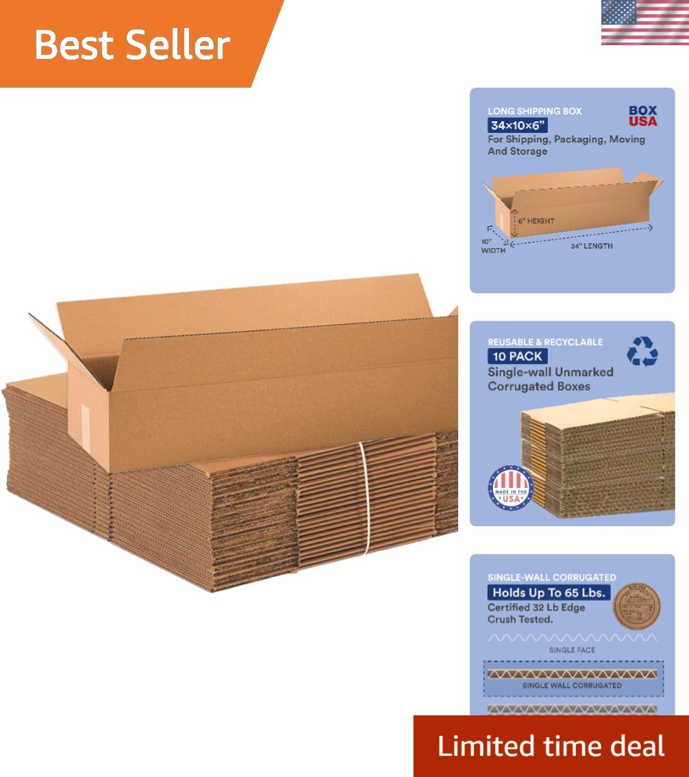 Durable Long Corrugated Boxes 34″ x 10″ x 6″ – Perfect for Moving & Storage