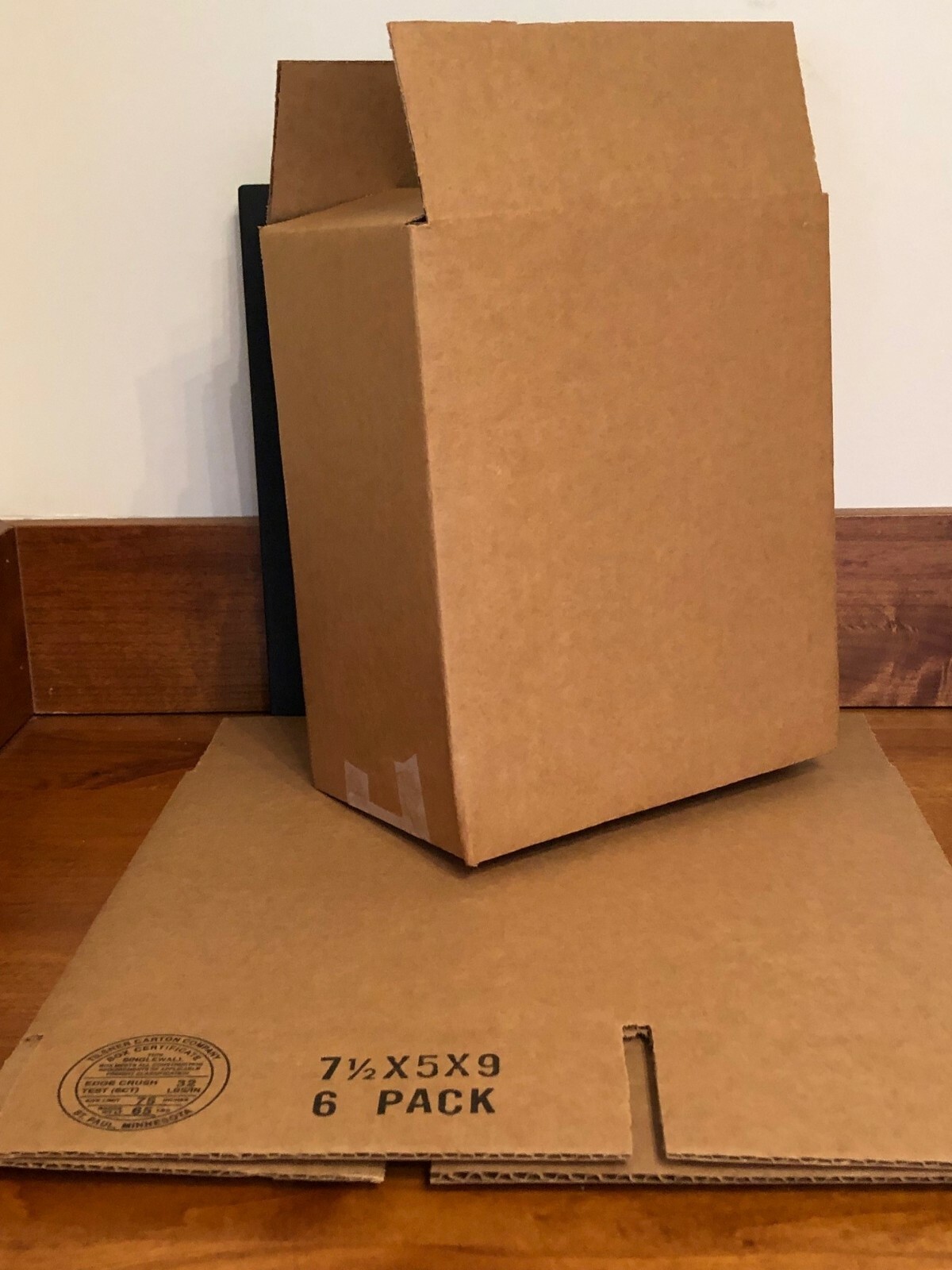 7 1/2″L x 5″W x 9″H corrugated shipping boxes 32 lbs edge crush, 65 max lbs, 