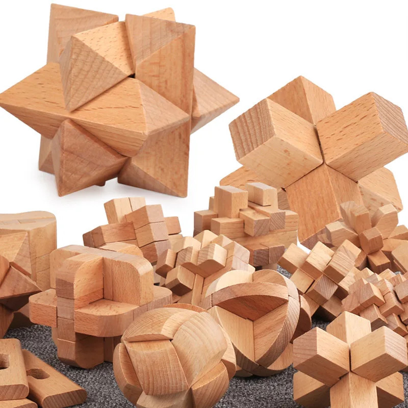 Wooden Luban Lock Unlock Interlocking Puzzle Rompecabezas IQ Test Brain Teaser