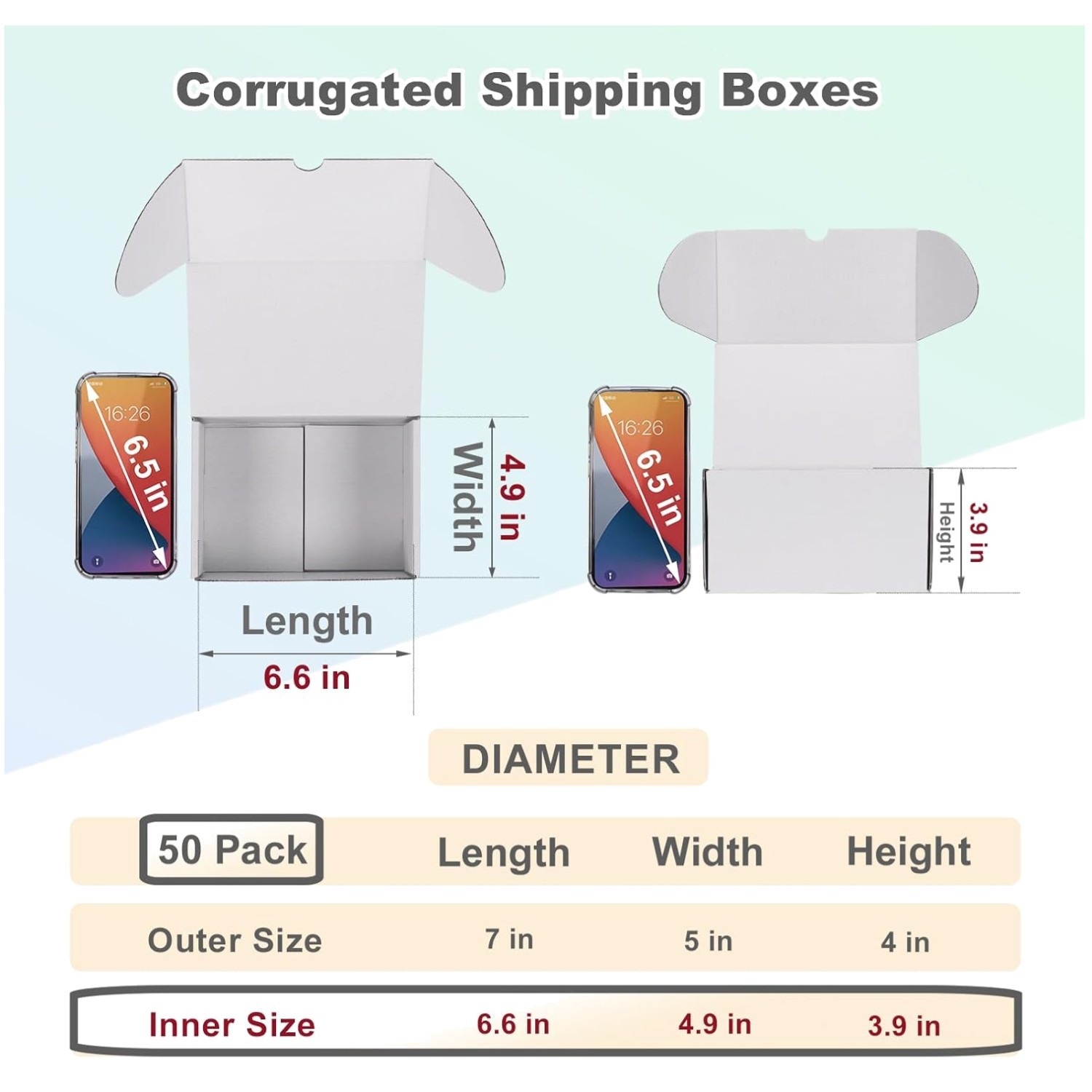 50 Pack 7x5x4 Shipping Boxes, White Cardboard Mailers
