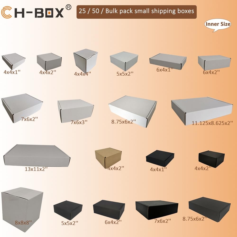 CH-BOX 9x6x2” Corrugated Mailer (25 Pack), Cardboard Shipping Boxes, Oyster Whi
