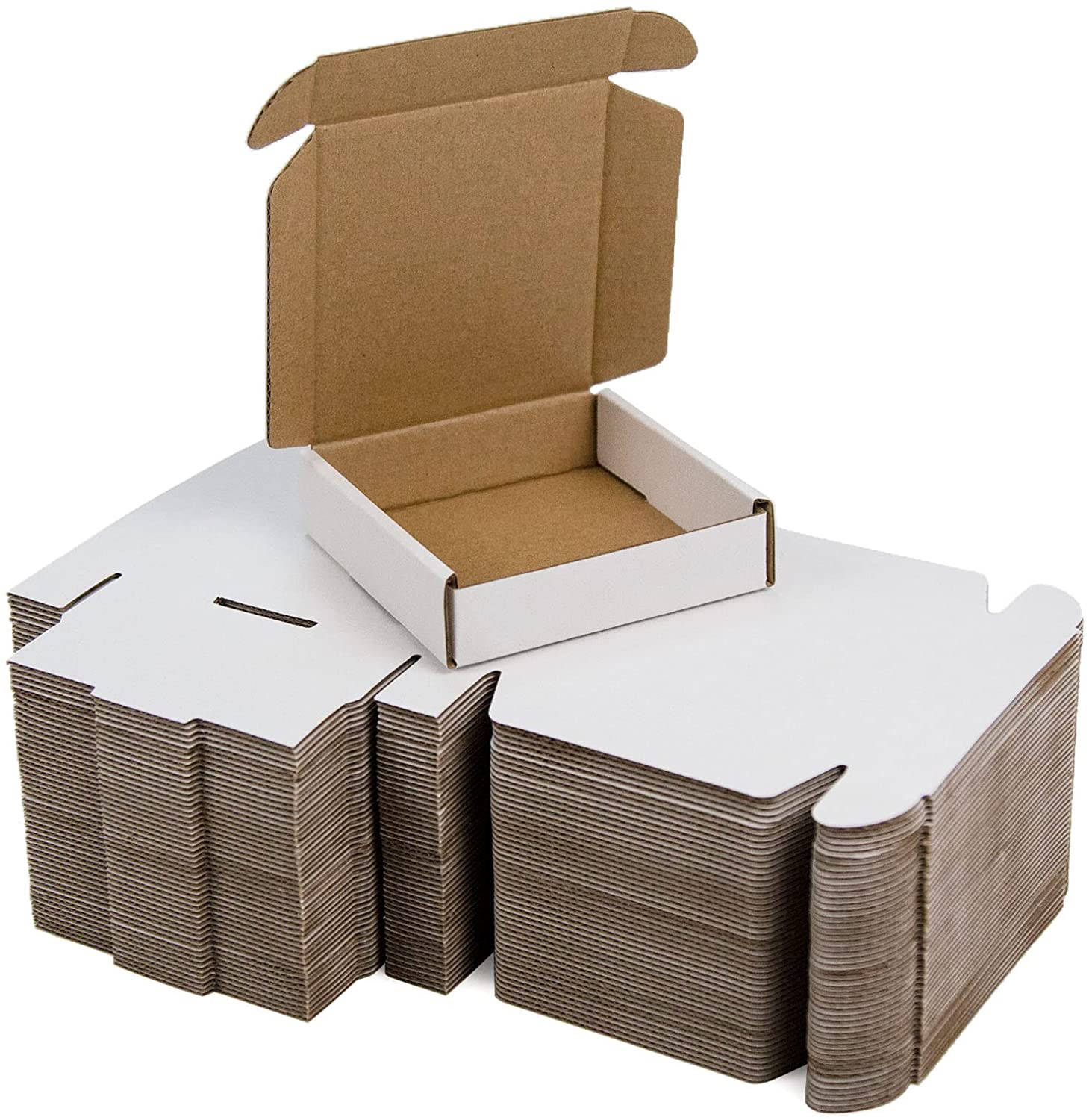 50 Pack 4x4x2, 6x4x1, 4x4x1 Small Shipping Boxes White or Brown Corrugated Box