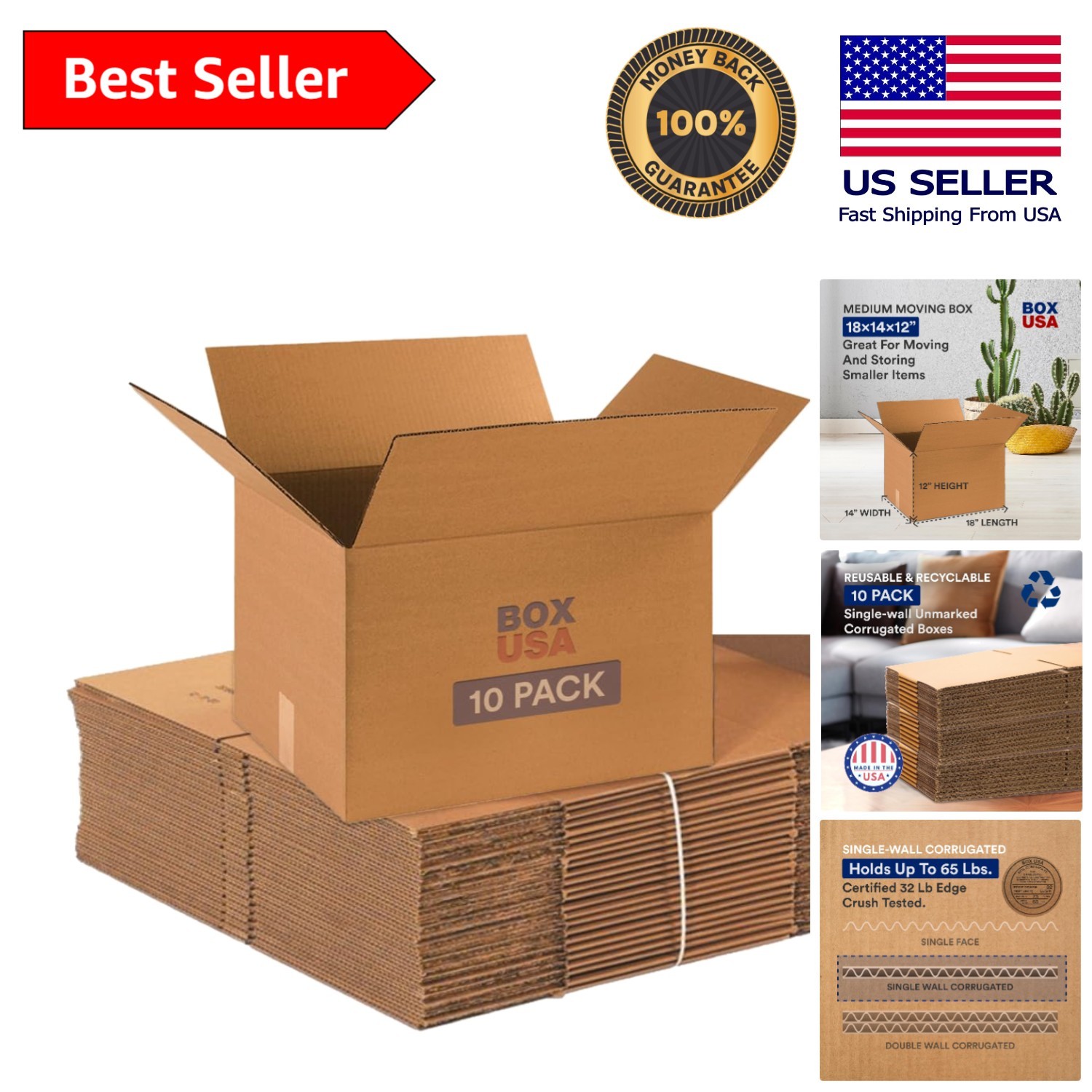 Heavy Duty 10-Pack 18x14x12 Cardboard Boxes for Shipping and Storage Needs