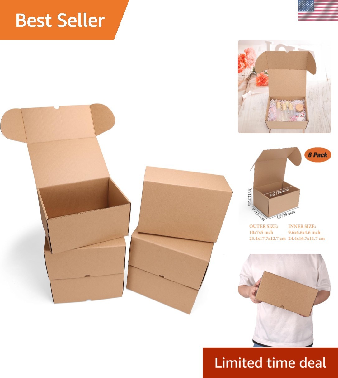 Lightweight 10x7x5 Cardboard Shipping Boxes – 6 Pack for Easy Assembly & Storage