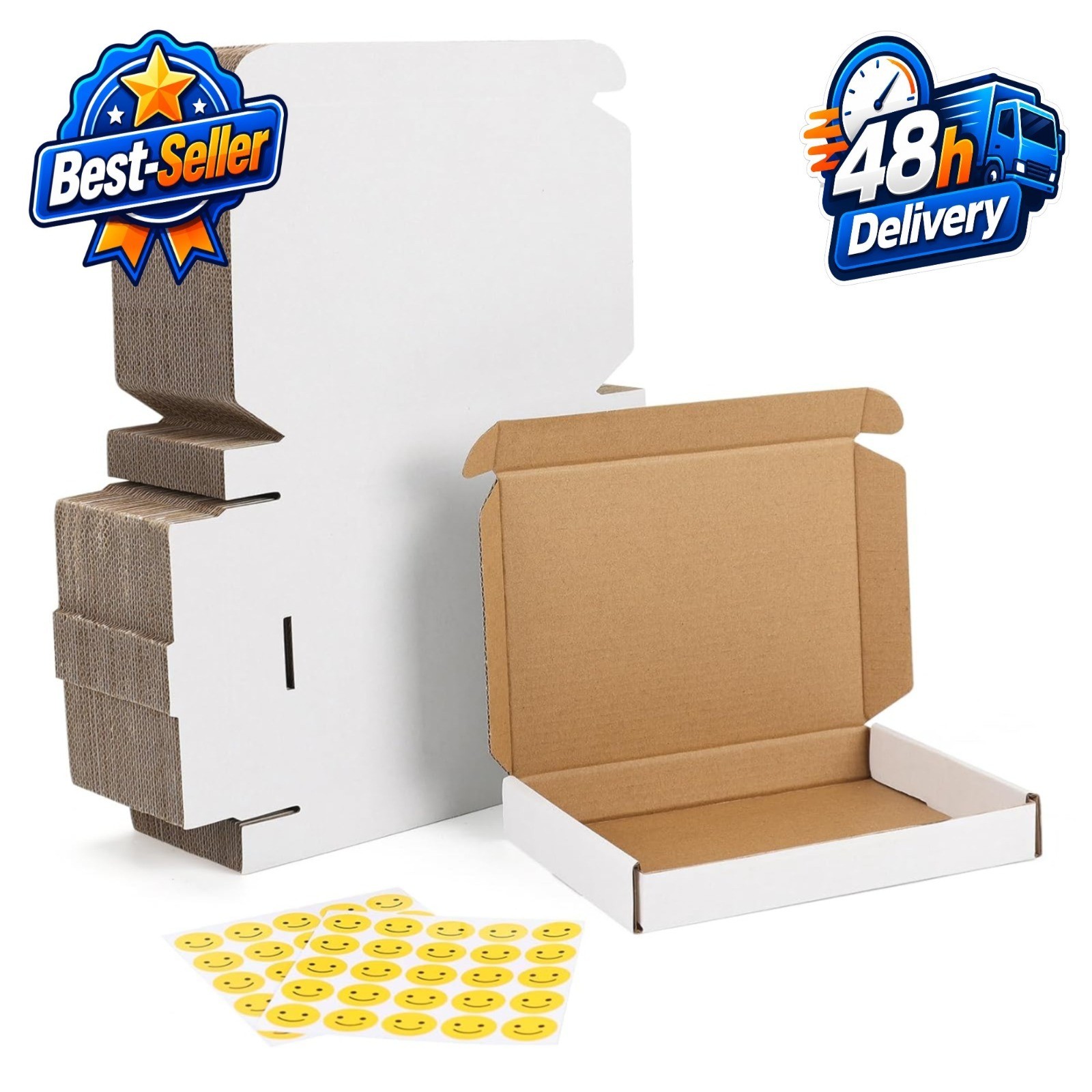 50 Pack White Corrugated Shipping Boxes 7x5x1 Inches for Mailing