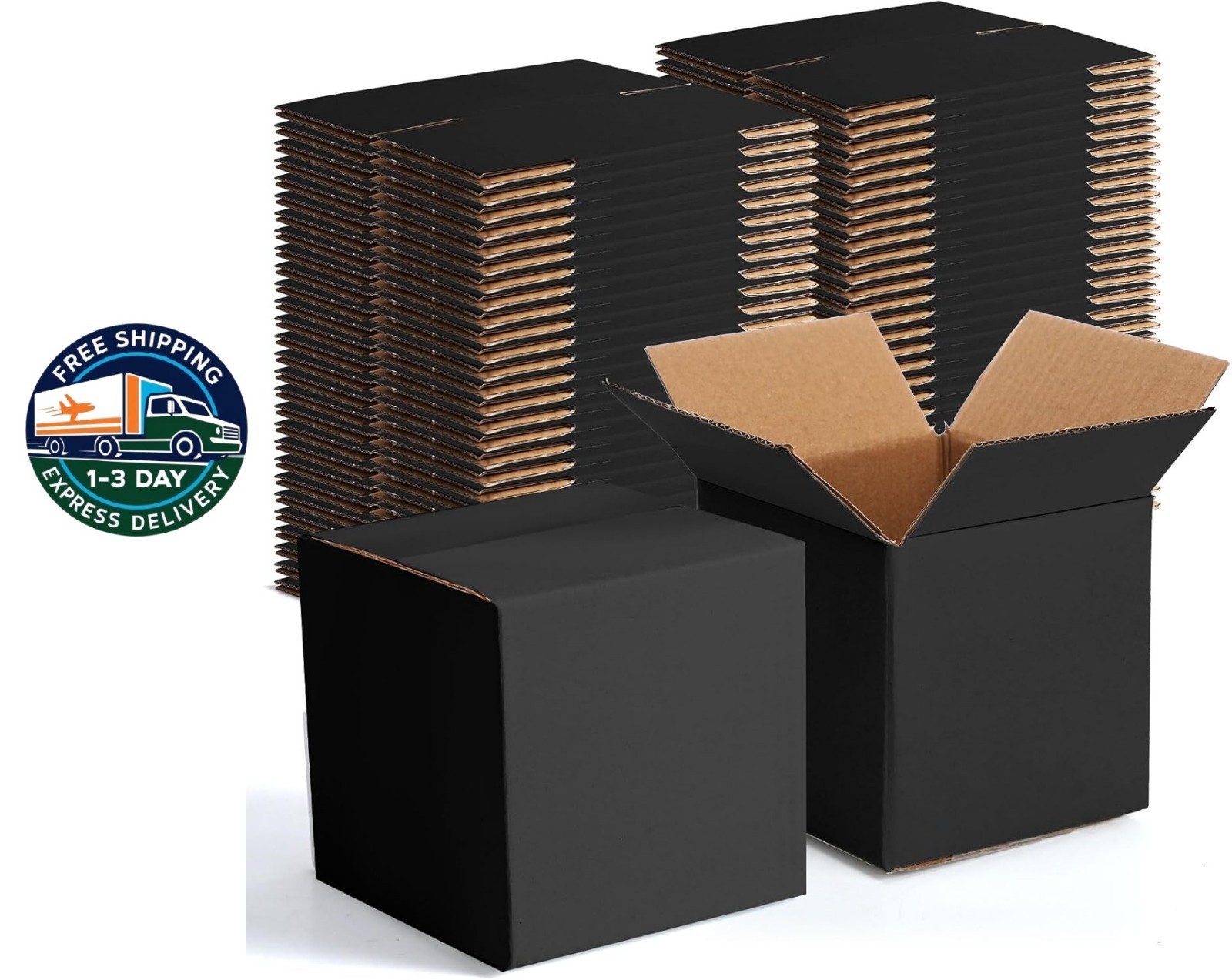 72 cajas de envío de cartón corrugado pequeñas para embalaje (4x4x4”, negro)