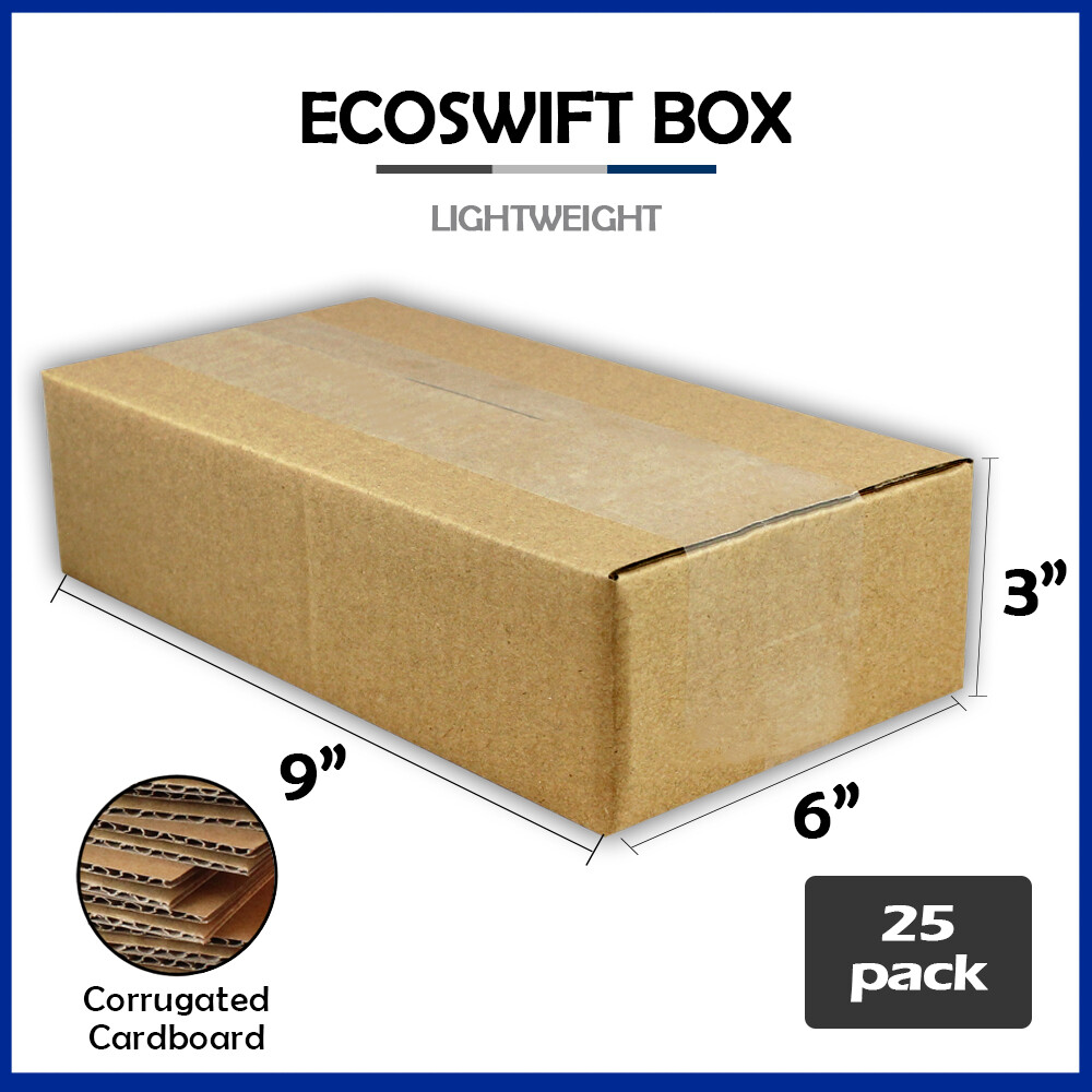 25 9x6x3 “EcoSwift” Brand Cardboard Box Packing Mailing Shipping Corrugated