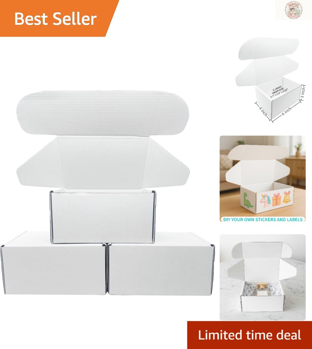Efficient White Cardboard Shipping Boxes for Small Business – 2 Pack, 6x4x3 Inch