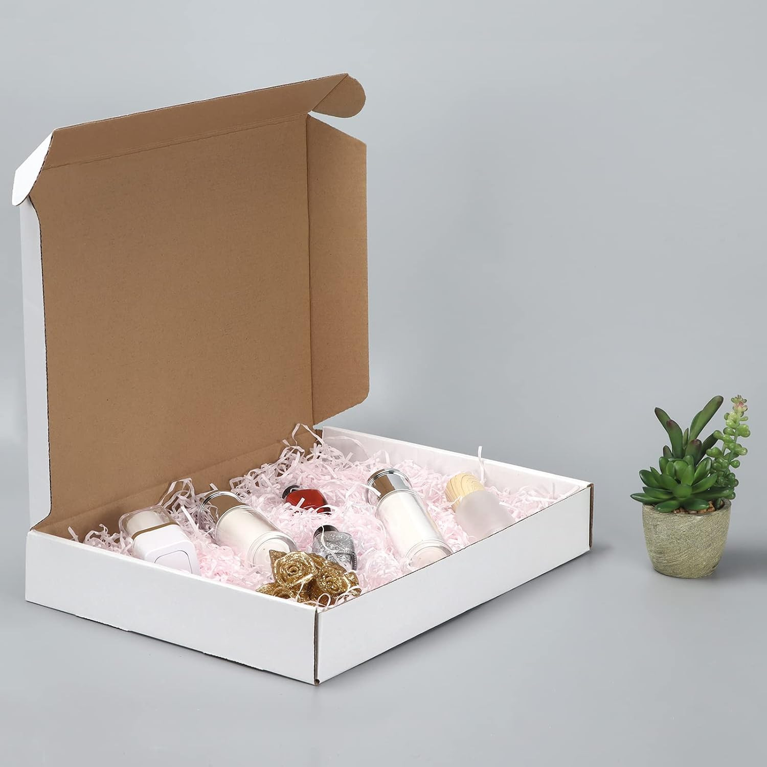 13X10X2 Inches Shipping Boxes Set of 25, White Corrugated Cardboard Box Literatu
