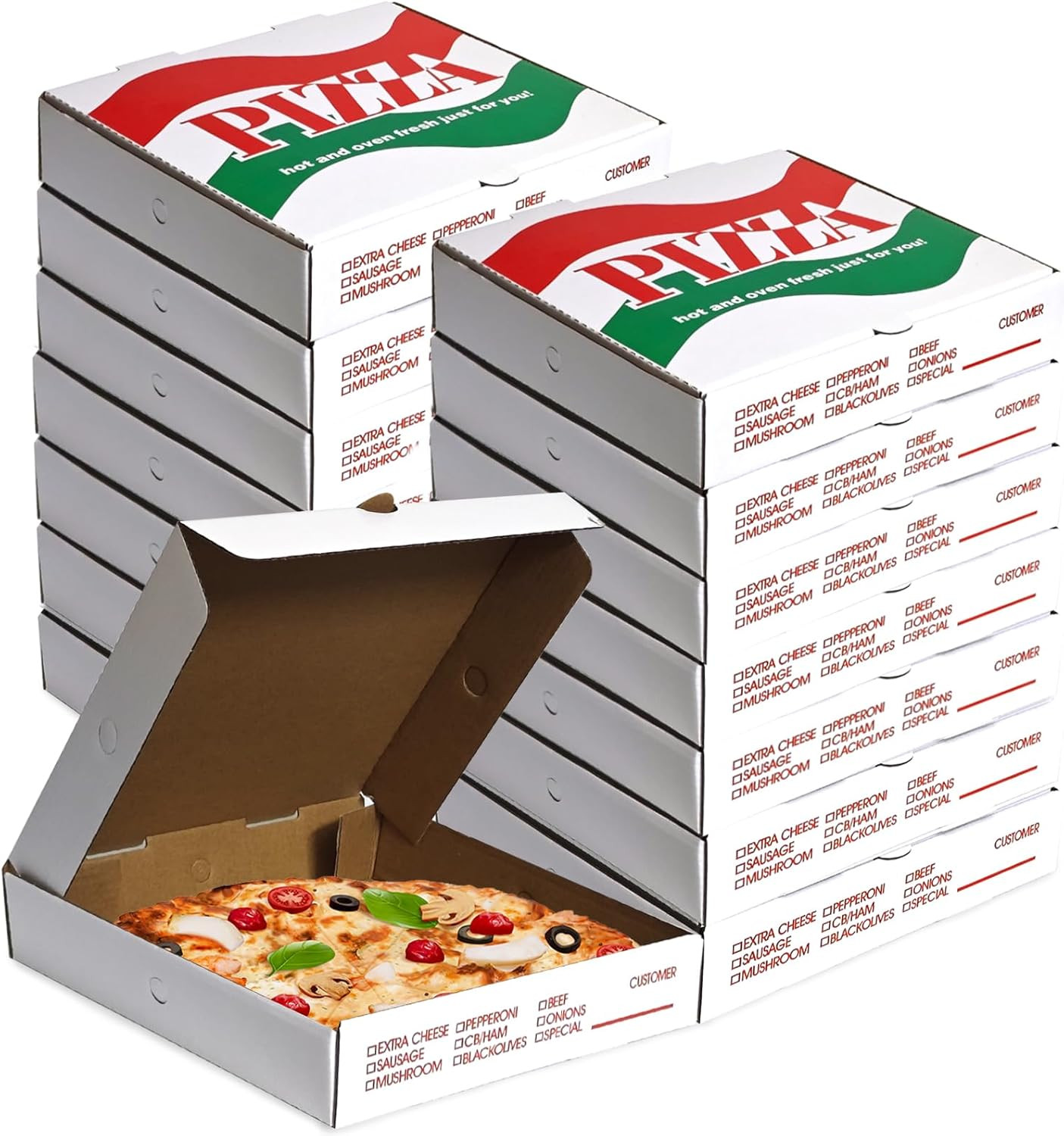 15 Pack 8.4×8.4×1.7 Inch White Kraft Corrugated Pizza Boxes – Colorful Printed V